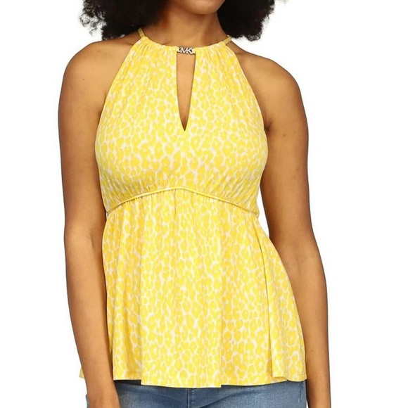 MICHAEL Michael Kors Tops - Michael Kors Printed Keyhole Halter Neckline Sleeveless Top (Size: L) EUC
